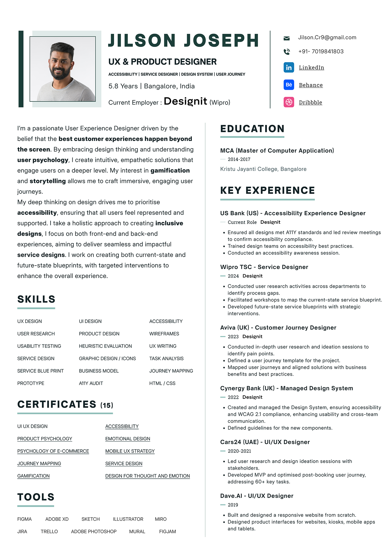 Jilson Joseph's resume in desktop format